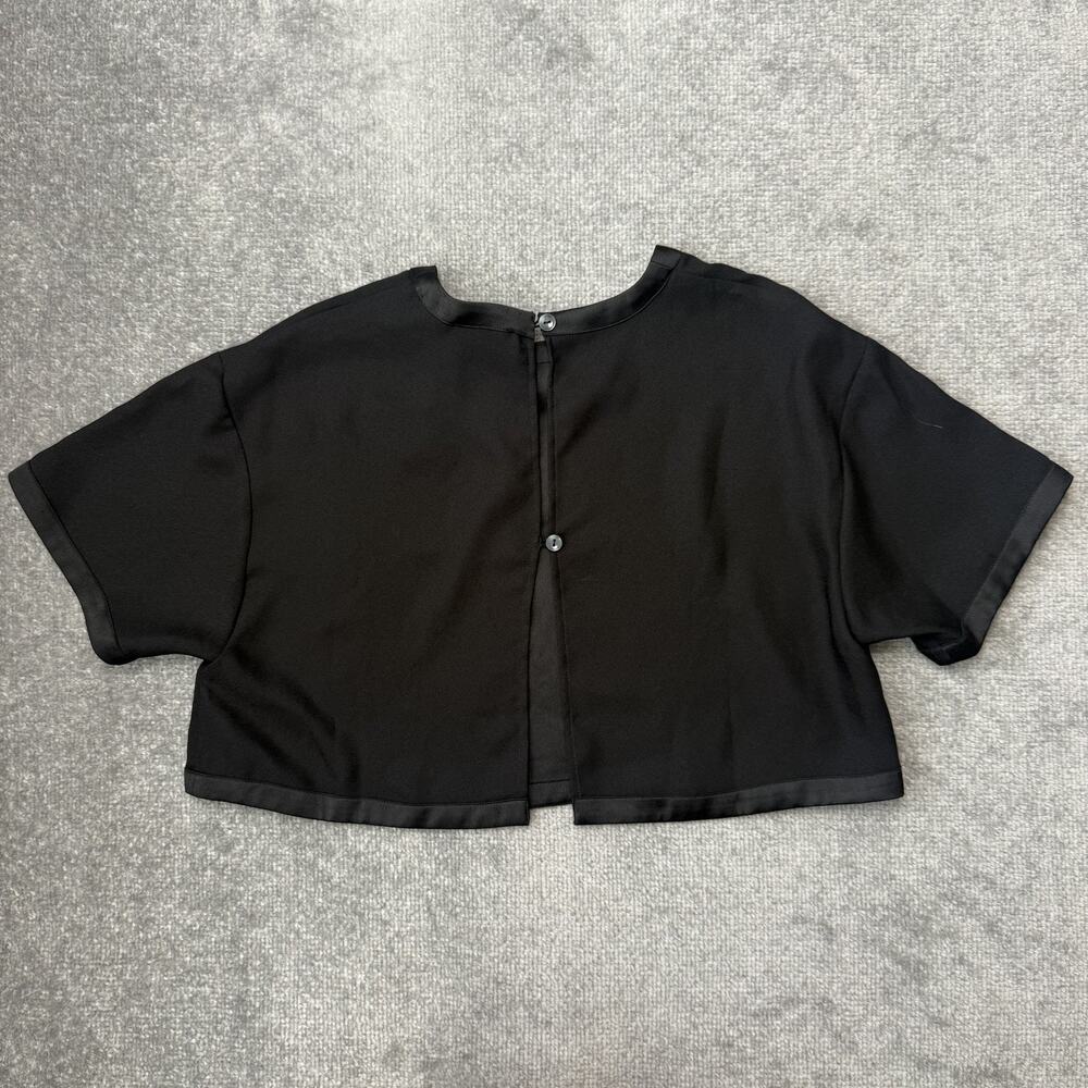 Solid & Striped Shirt Womens Small Black Short Sleeve Crop Top Satin Trim - Picture 5 of 6